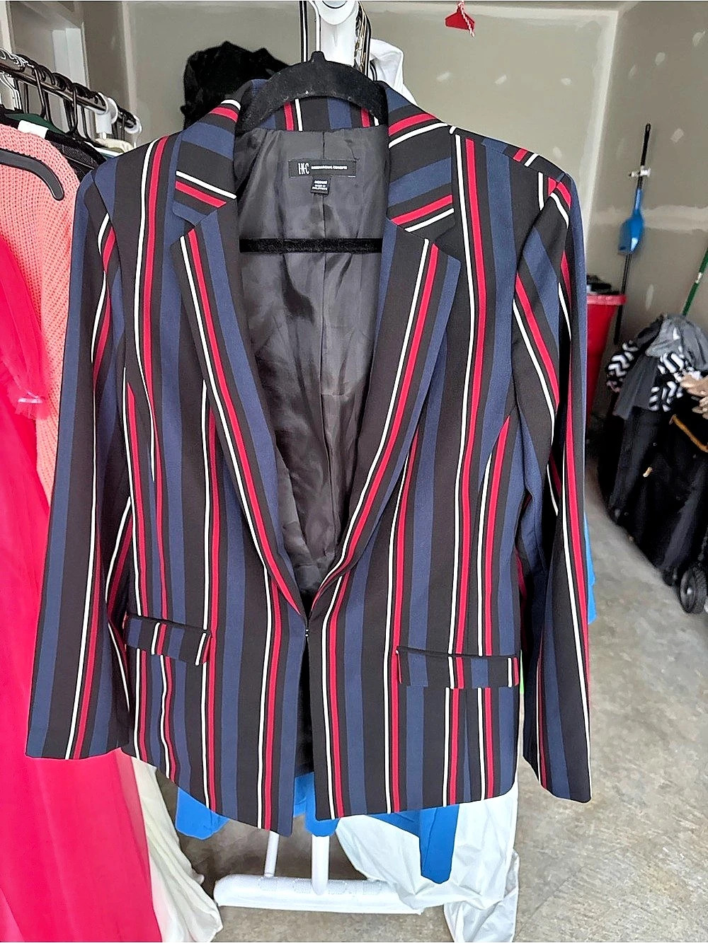 INC International Concepts Striped Blazer in Black & Blue Size Medium